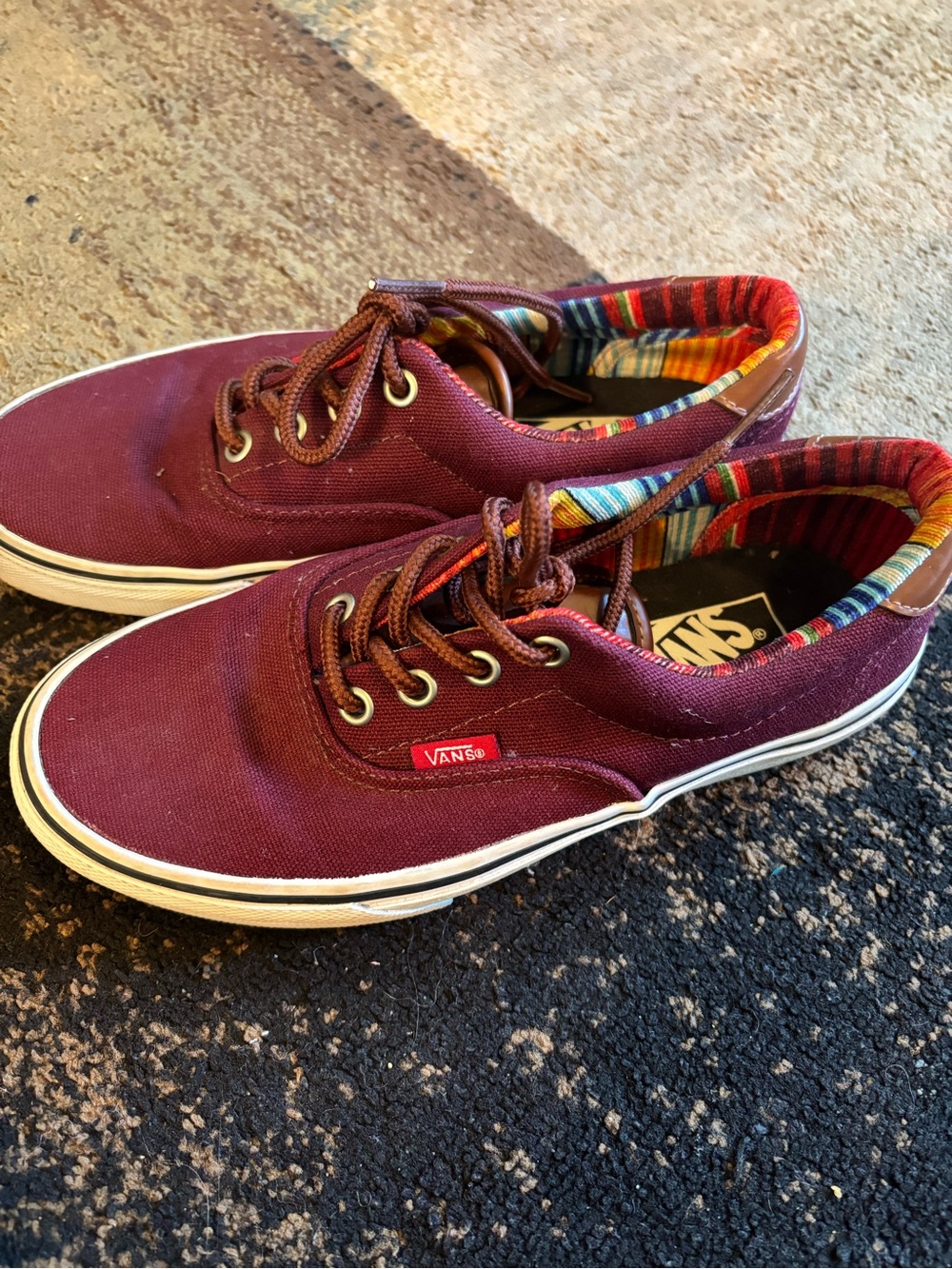 Vans Burgundy Canvas Low-Top Sneakers with Colorful Striped Lining